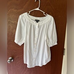 Ralph Lauren Boat Neck Cotton Blouse Braided Collar Button Up